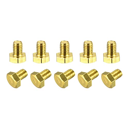 Image of uxcell Brass Hex Bolts, M6x8mm 10pcs Fully Thread Grade 4.8 Solid Brass Hexagon Head Bolt Machine Screws for Machinery