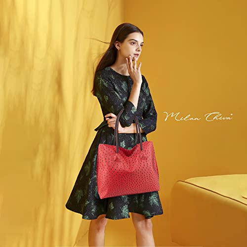 Image of Milan Chiva Tote Bag for Women with Zipper Large Ostrich Vegan Leather Shoulder Purses and Handbags