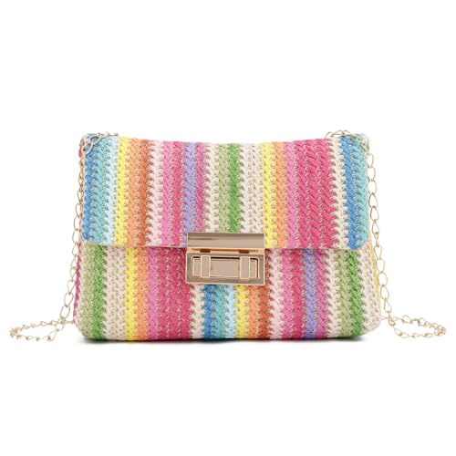 Oweisong Small Summer Straw Purse for Women Woven Beach Crossbody Bag Colorful Vacation Shoulder Handbag