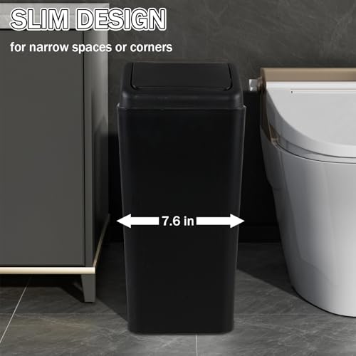 Image of 4.5 Gallon Plastic Swing Lid Trash Can, Black Slim Garbage Bin with Lid