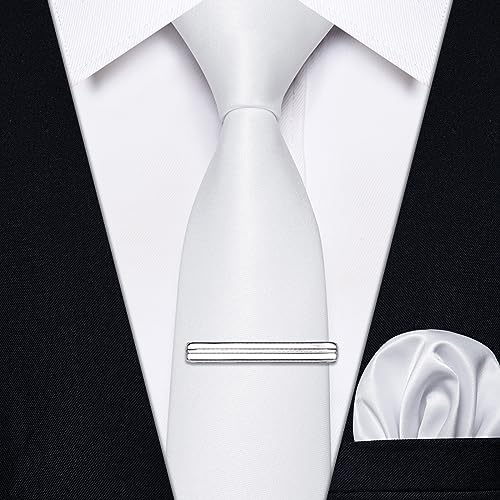 Image of YourTies Skinny Ties for Men Satin 2.4 inch Slim Necktie with Pocket Square Tie Clip Set Solid Color Wedding Party Business