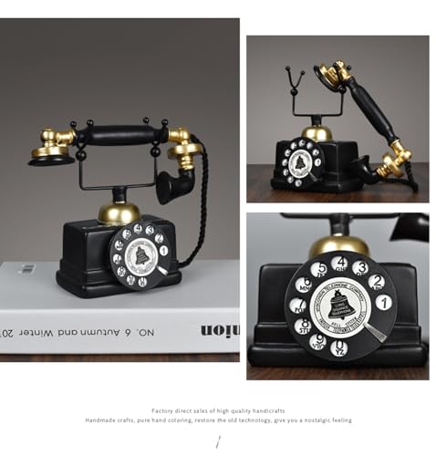 Image of Spiaty Resin Vintage Rotary Decorative Telephone for Home Living Room, Black and Gold, Decorative Desk Phone with Bell Logo Non-Working, Classic Design
