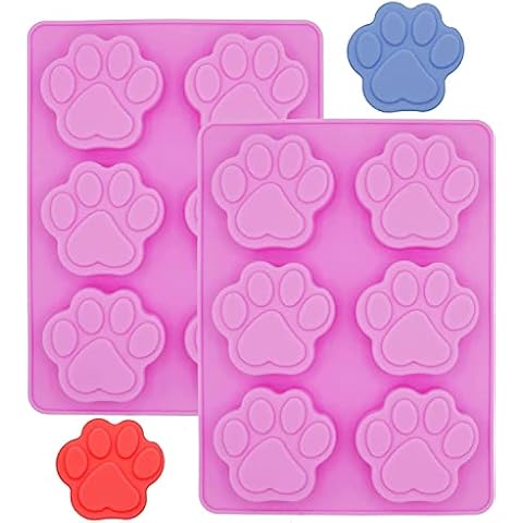 Puppy Cat Dog Paw Shaped Silicone Mold Vencilazy 2PCS-6 Cavity Paw Print Chocolate Silicone Mould Candy Ice Cube Tray Soap Pudding Jelly Cookie Baking Tools Cover