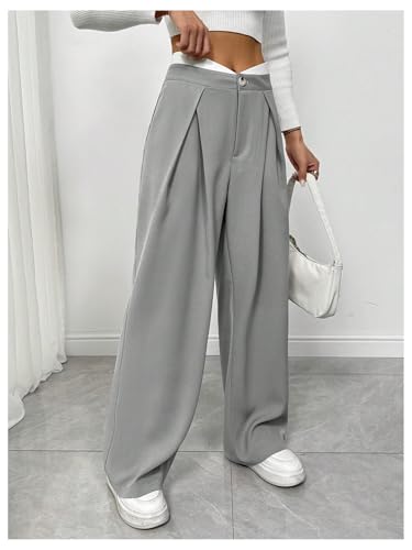 MakeMeChic Women's Wide Leg Dress Pant High Waist Palazzo Asymmetrical Business Work Trousers Pants4