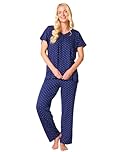 Suzy & Me Ladies Plus Size Soft Touch Jersey Pyjamas, Navy Blue with White Polka Dots (UK, Numeric, 26, 28, Regular, Regular, NAVY)