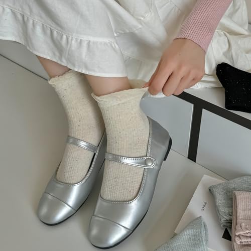 albagu Women's Crew Socks Cotton Casual Socks for Women 5 Pack White Multicolor (5pack) Floral Pattern Size 5-94