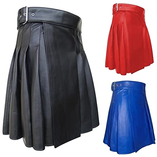Mens Gothic Kilt Faux Leather Utility Kilts for Men Big and Tall Fashion Classic Vintage Scottish Style Pleated Skirt3