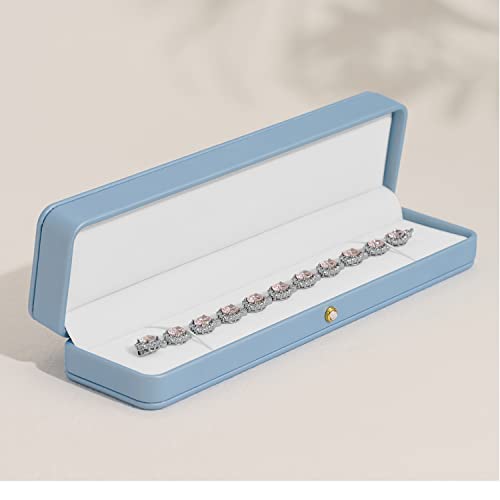 Sky Blue Leather Necklace Bracelet Box, Jewelry Storage Small Case, Velvet Interior, Portable for Travel and Home Use with Metal Hinges