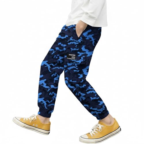 SANGTREE Boys Cargo Pants Elastic Waist Drawstring Loose Tapered