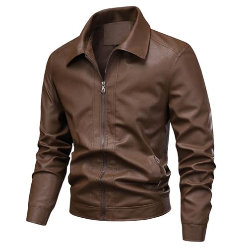 Générique Blouson Moto Homme Hiver Veste Cuir Blouson Col à Revers Vestes de Travail Jacket d'Extérieur Coat Classique Manteau Mode Bombers Color Unie...