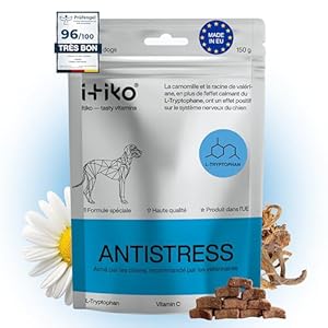 ITIKO Délicieux complément apaisant pour Chien Contre Le Stress | Apaisant Naturel pour Chiens | Anti-aboiement, Facile à digérer, ingrédients naturels, vitamines, L-tryptophane pour Chiens de Tous