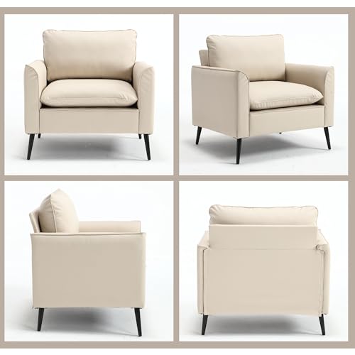 Sillón moderno beige con estructura de madera miniatura 6