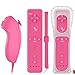 QUMOX Manette pour Wii, Controleur de Mouvement à Distance, Télécommande et Nunchuk, Console Remplacement Compatibles avec Wii et Wii U avec Etui de Protection en Silicone Rose