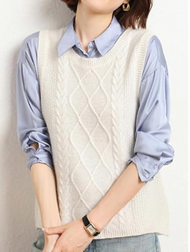 Image of Womens Knit Sleeveless Crewneck Sweater Vest 2025 Knitwear Tank