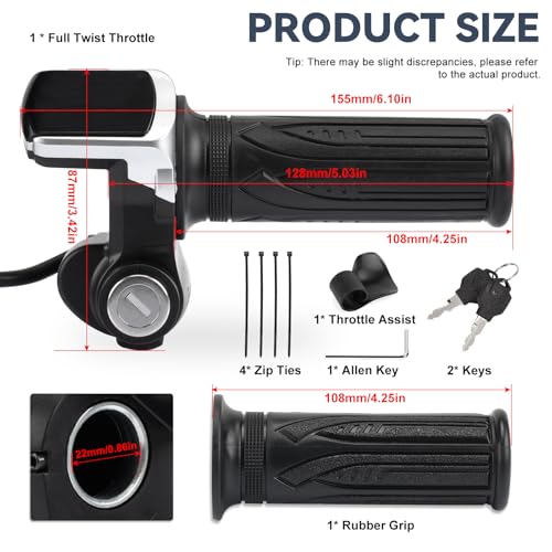BEAROLNE Full Twist Throttle for 48V EBike with LED Display Key Lock Electric Bike Throttle Grip for Electric Dirt Bike Scooter Bicycle Mountain Bike Motorcycle