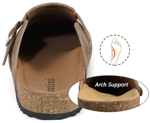 Image of Genuine Suede Clogs Womens Mens Cork Footbed Sandals Potato Shoes | Unisex Suede Leather Mules ,Arch Support,Adjustable Metal Buckle,Cork and Rubber,Wonderful Quality