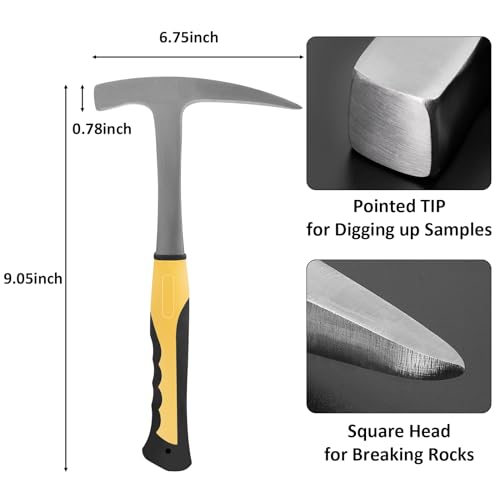 25 PCS Geology Rock Pick Equipment Kit, 28 oz. Rock Pick Hammer with 12" Mason Chisel, Safety Glasses, Whistle, Jewelers loupe, Tool Set for Hounding, Gold Mining & Prospecting, Stone Breaking by ARTKUNST - Image 2