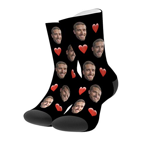 VEELU Chaussette Personnalisée avec le Visage de Votre Choix Chaussettes Fantaisie Drôles Coeur Colorée pour Hommes Femmes Enfant Cadeau Originale Fête des Pères Cover