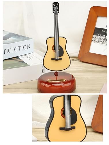 Image of AUGEN Exclusive Music Box Musical 360 rotatable Carousel Children's Wooden Men and Women Birthday Creative Christmas Valentine's Day Gift Home Decoration (Guitar)