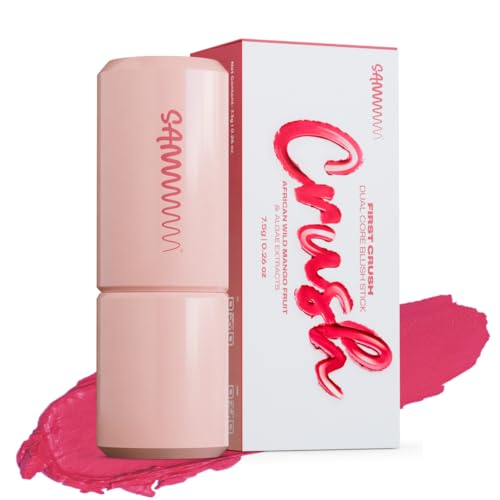 Image of Sammmm FIRST CRUSH Dual Core Blush Stick Jammy (Dark Pink,7.5g) | Cute Creamy Blusher for Cheeks, Eyes, Lips for Dewy Finish | Blendable & Lightweight Stick Blush For Face Makeup | For Young Skin