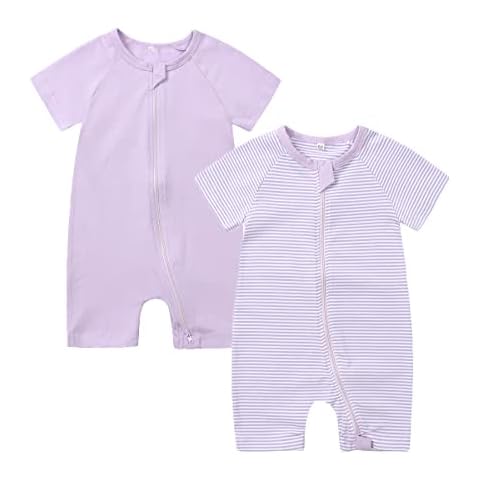 BeiVSlley Infant Baby Boy Girl's 2 Pack Short Sleeve Romper,Unisex Toddler Cotton Jumpsuit Outfits Clothes,Purple,3-6M Cover