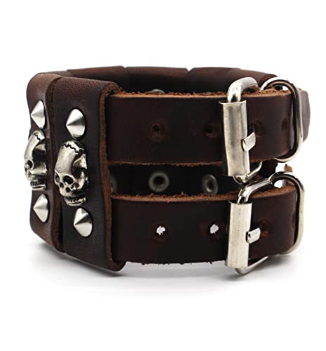Pulsera de cuero punk unisex ajustable con calavera miniatura 5