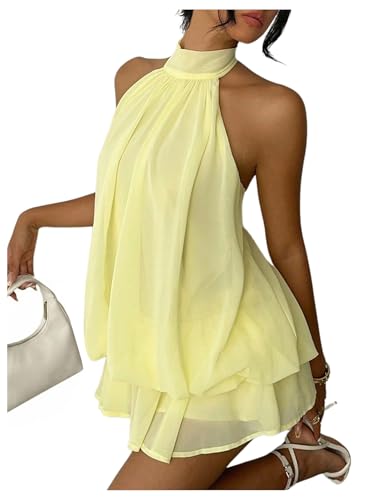 Verdusa Women's Chiffon Halter Drop Waist Wedding Guest Dresses Ruffle...