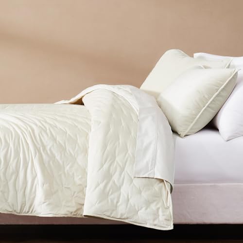 Image of Lush Decor - Quilt Set, 3-Piece Cozy Velvet Bedding with Matching Shams, Embroidered Stitch Design (Haven Cream, Full /Queen)