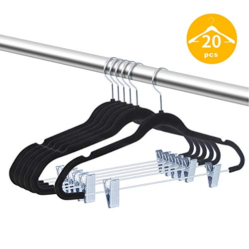 TIMMY Velvet Hangers with Clips 20 Pack Hangers Non Slip Velvet, Clothes Hanger