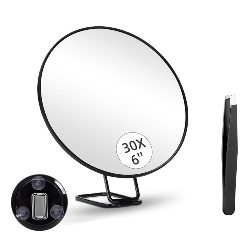 Jaywool 30X Magnifying Mirror with Stand Tweezers Magnified Makeup Mirror with 3 Suction Cups for Grooming & Travel