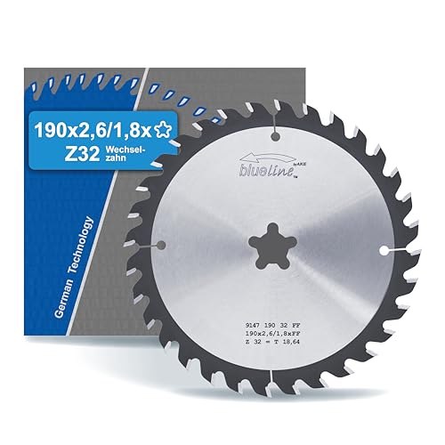 blueline Hoja de sierra circular | 190 x FastFix Z32 dientes alternos, metal duro, corte medio fino, para madera, material a base de madera (también revestido), plástico, sobre sierra de tracción,