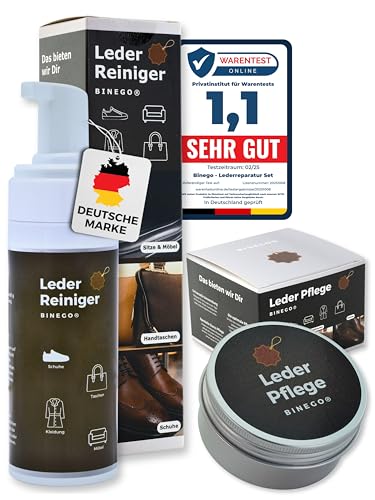 Binego® Lederreiniger & Lederpflege Set - NEUHEIT - | Reinigung & Pflege Leder & Kunstleder Pflegemittel Bienenwachs für Auto Sofa Schuhe