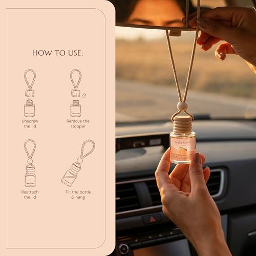 Image of Soul & Scents 16ml Luxury Car Perfumes Sweet Peach | Peach Sunset | 2-in-1 Hanging Pod & AC Vent Air Freshener | Premium Wooden Car Fragrance Accessory | Long Lasting Odour Eliminator | Pack of 2