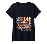 Womens Bruh We Back First Day Of School Back To School Paras V-Neck T-Shirt