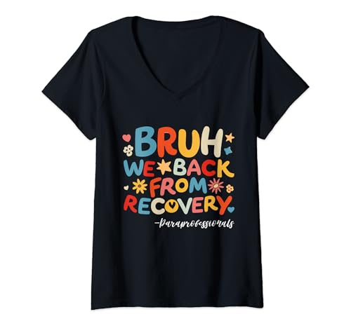 Womens Bruh We Back First Day Of School Back To School Paras V-Neck T-Shirt