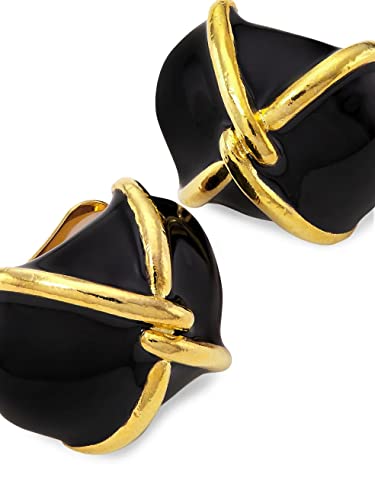 Kenneth Jay Lane Colored Enamel Button Clip Earring With Gold "X" Accent (Black) #TOP4