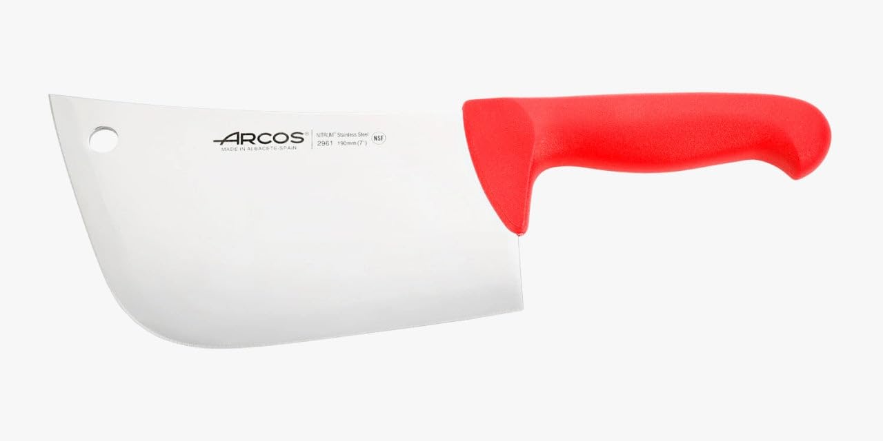 Arcos Cuchillo Carnicero Cleaver - Cuchillo Carnicero - Hoja Acero Inoxidable 8" - Mango Polipropileno - Plateado -​istema Identificación Color - Resistente y Higiénico -​erie 2900 - Color Rojo