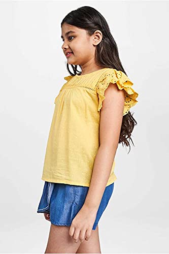Image of global desi Self Design Cotton Round Neck Girls Tunic (S21GDR216TPCDYE-P)