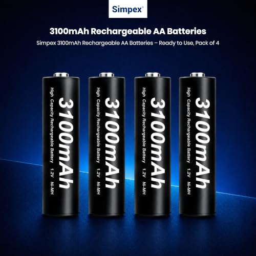 Image of Simpex AA 3100 mAh Rechargeable Batteries, Ready to use and Comes with the Pack of 4 (Black Edition)