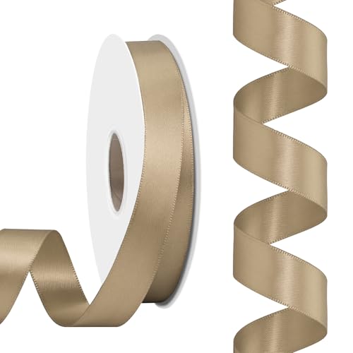 Rilisili Tan Satin Ribbon 3/4 Inch 50 Yards Double Faced Polyester Satin Ribbons for Gift Wrapping DIY Crafts Weddings Invitations Flower Bouquet Bow Making Home Decor Sewing