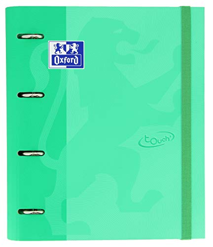 Oxford, Archivador 4 Anillas Con Recambio Y Goma, Europeanbinder, Touch. Tapa Extradura A4+ Con Recambio 100 Hojas, Cuadrícula 5X5, Color Ice Mint