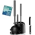 3 in 1 Toilet Brush and Plunger Set with Crevice Cleaning Brush, Toilet Plunger and Brush Set with Extra Long Handle, Plungers for Bathroom Accessories, Toilet Plunger Abrasive Spiral Brushes, Black