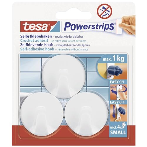 Tesa Powerstrips Hooks Small Round, Bianco