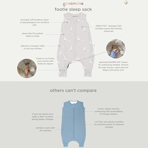 Image of GUNAMUNA Baby Footie Sleep Bag, Walkable Wearable Blanket, Easy Diaper Zipper, Convertible Foot Cuffs, Anti-Slip Grip, 1.0TOG