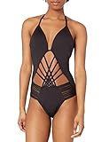 Kenneth Cole New York Women's Standard Strappy Cut Out Halter One Piece Swimsuit, Black // Sexy Solids1, Large