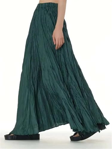 Women's Maxi Skirt Vintage Pleated Elastic Waist Solid A-Line Large Hem Party Long Skirts2