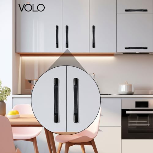 Image of VOLO Wardrobe Cabinet Handle - Sleek Pull Handle for Drawers, Wardrobes, Sliding Doors, and Cabinets in Kitchen, Bedroom, and Office (R-241) (1, Black, 96MM (4 Inch))
