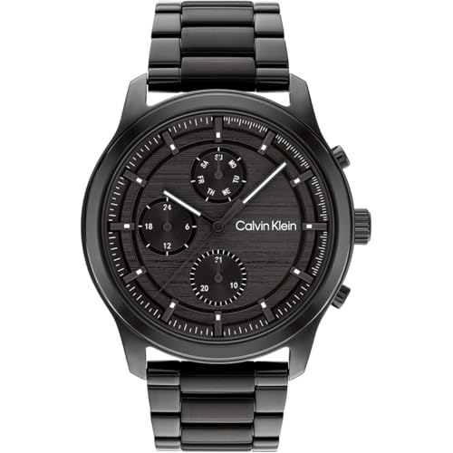 Calvin Klein Reloj Analógico de Cuarzo multifunción para Hombre con Correa en Acero Inoxidable Negro - 25200209
