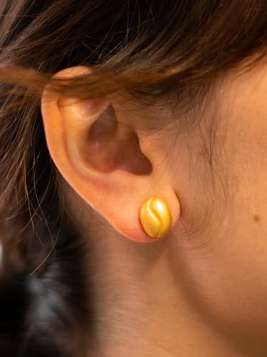 Generic Pre-Columbian Coffee Bean Earrings Handmade in Colombia 24K Gold Plated Pewter Stud Earrings Colombian Gold Museum Museum Reproduction Pre-Hispanic Culture, 0.473