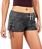 Ausing Damen Leggings Kurze Wetlook Shorts Leder Beschichtete für Frauen Hose Sexy Glanz Grau Lederhose Glitzer Herbst Outfit Lederoptik Latex Hosen Rave Micro Hotpants Lederimitat Mini L
